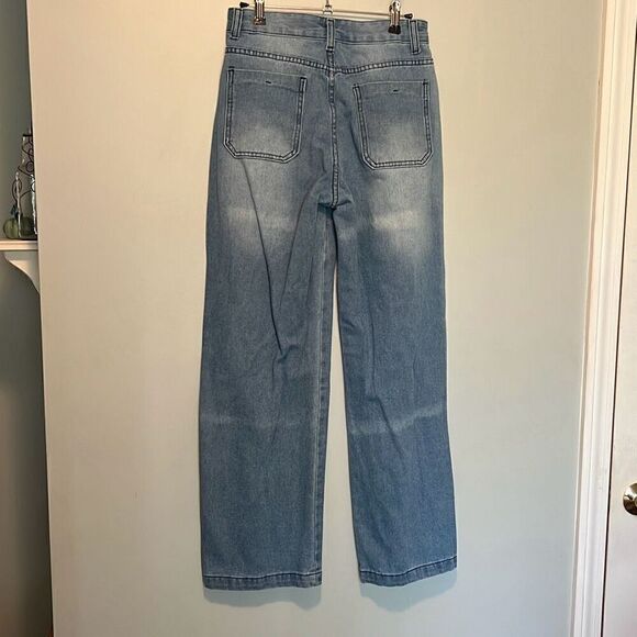 Jeans Women's Blue Denim Straight Wide Leg Baggy Jeans Medium - Picture 5 of 9